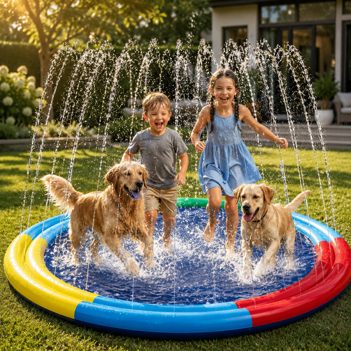 NuriBloom Splash Pad Water Play Sprinkler Mat for Kids and Dogs