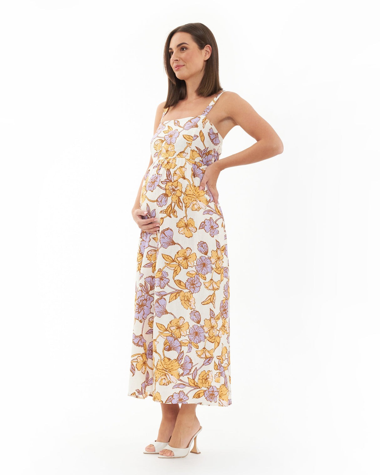 Olivia Tie-Back Linen Maternity Dress