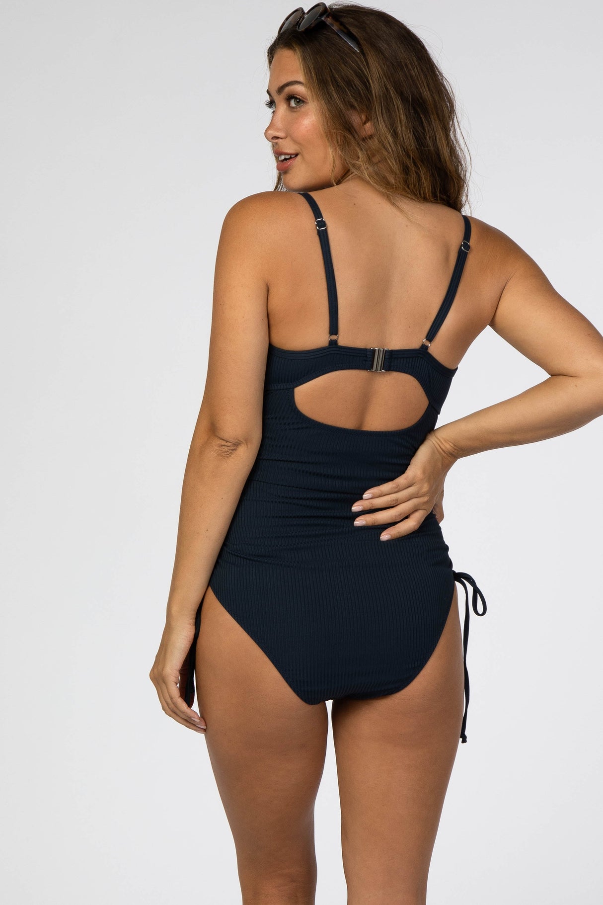 Mela Black Ribbed One-Piece Maternity Swimsuit
