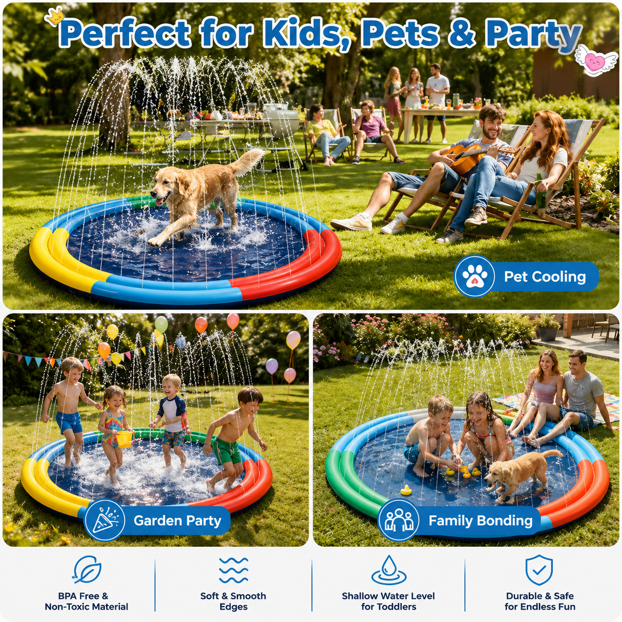 NuriBloom Splash Pad Water Play Sprinkler Mat for Kids and Dogs