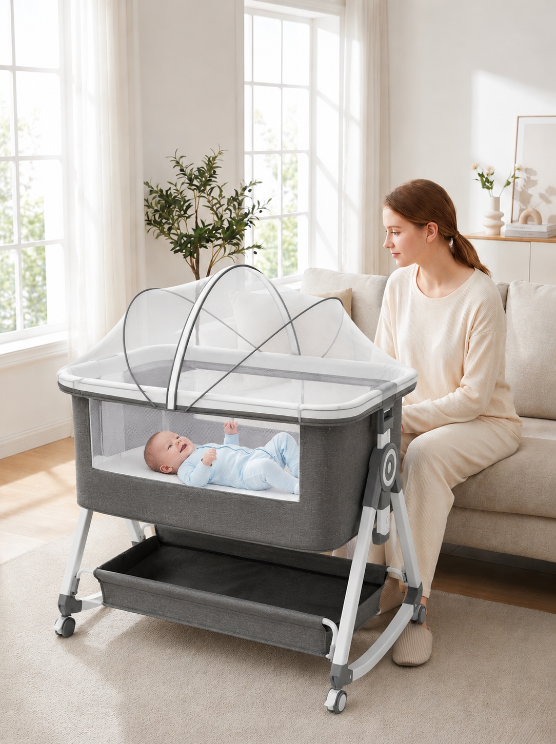 Krona 3-in-1 Portable Baby Nursery Bassinet Bedside Crib