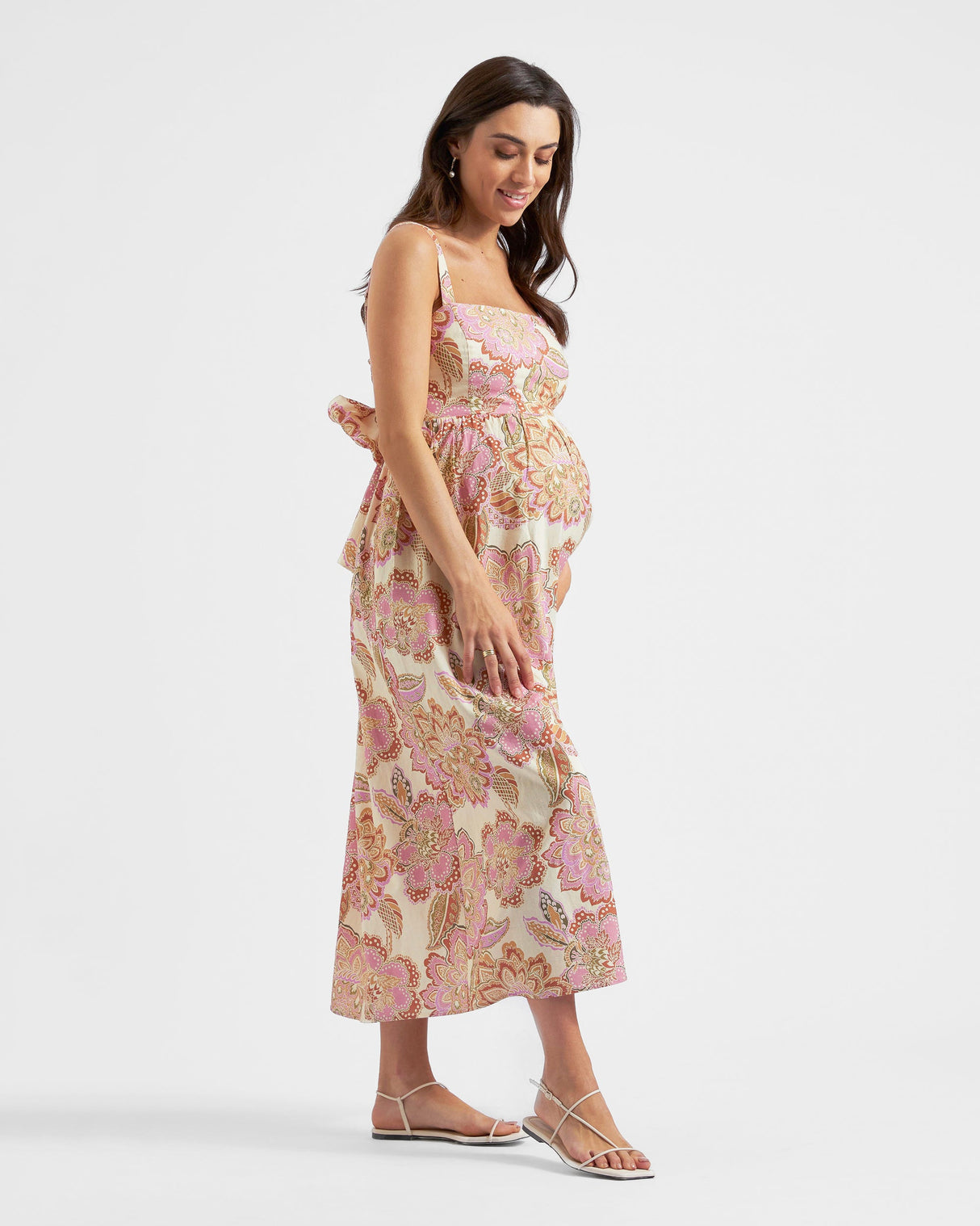 Sophia Tie-Back Linen Maternity Dress
